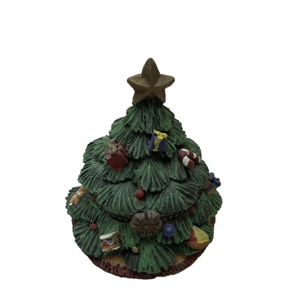 Trinket Box Christmas tree 2.8 Inches tall w/felt inside vintage